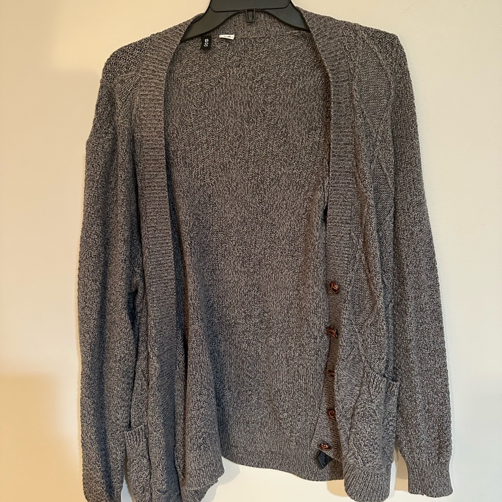 Gray Knit Cardigan with Button Details